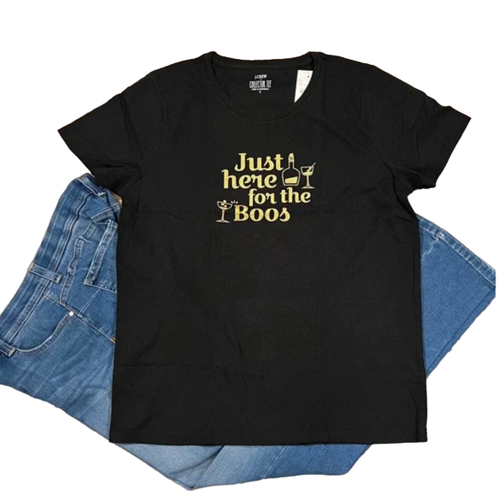 NWT J. Crew Black W/"Just Here for the Boos" Halloween Graphic Tee - SIZE L